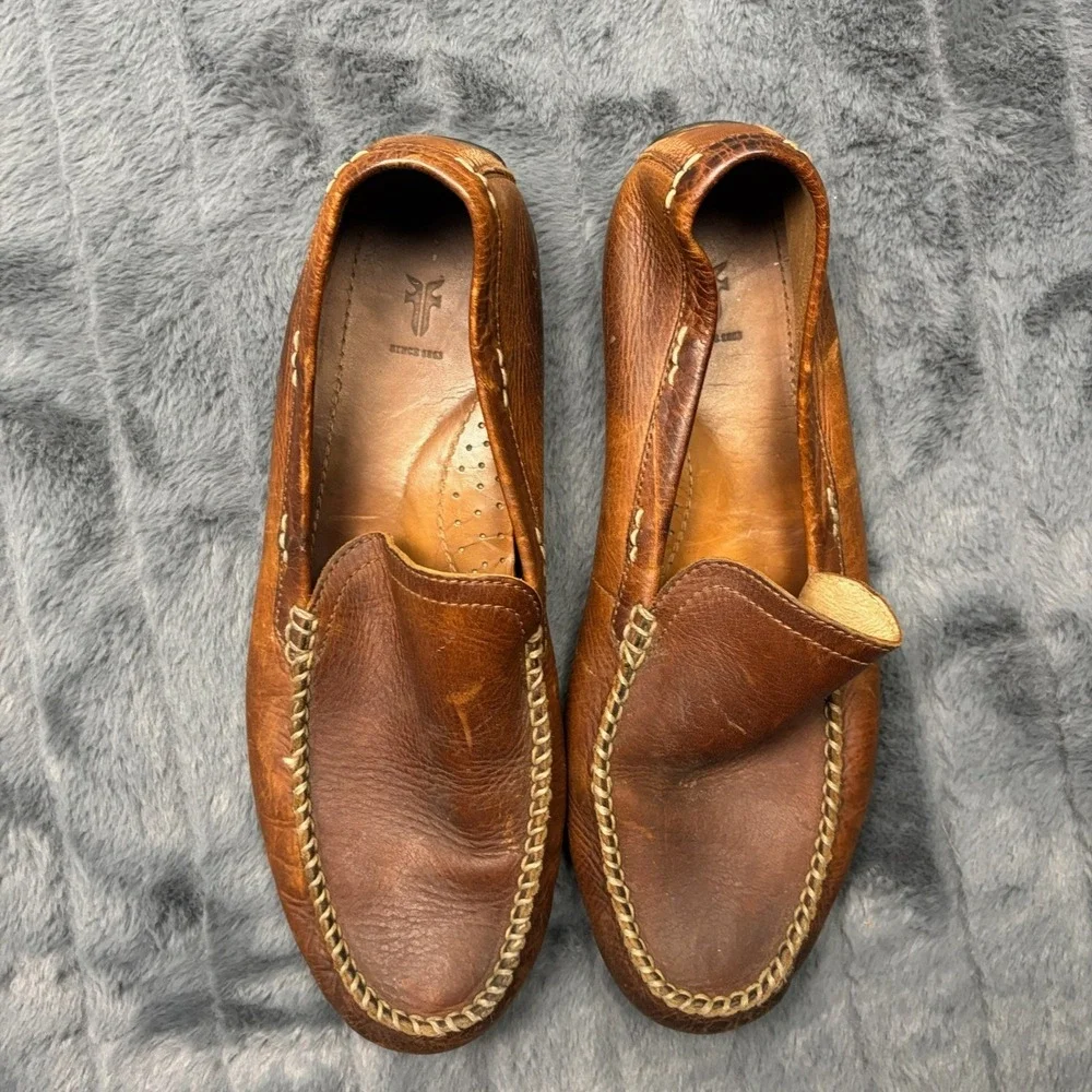 Frye Lewis Venetian Cognac Brown Leather Driving Loafers Mens 11.5 3480259-COG